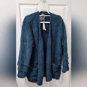 NWT BAREFOOT DREAMS Boardwalk Cardigan Pockets XXL 2XL Cozychic Teal Fringe New